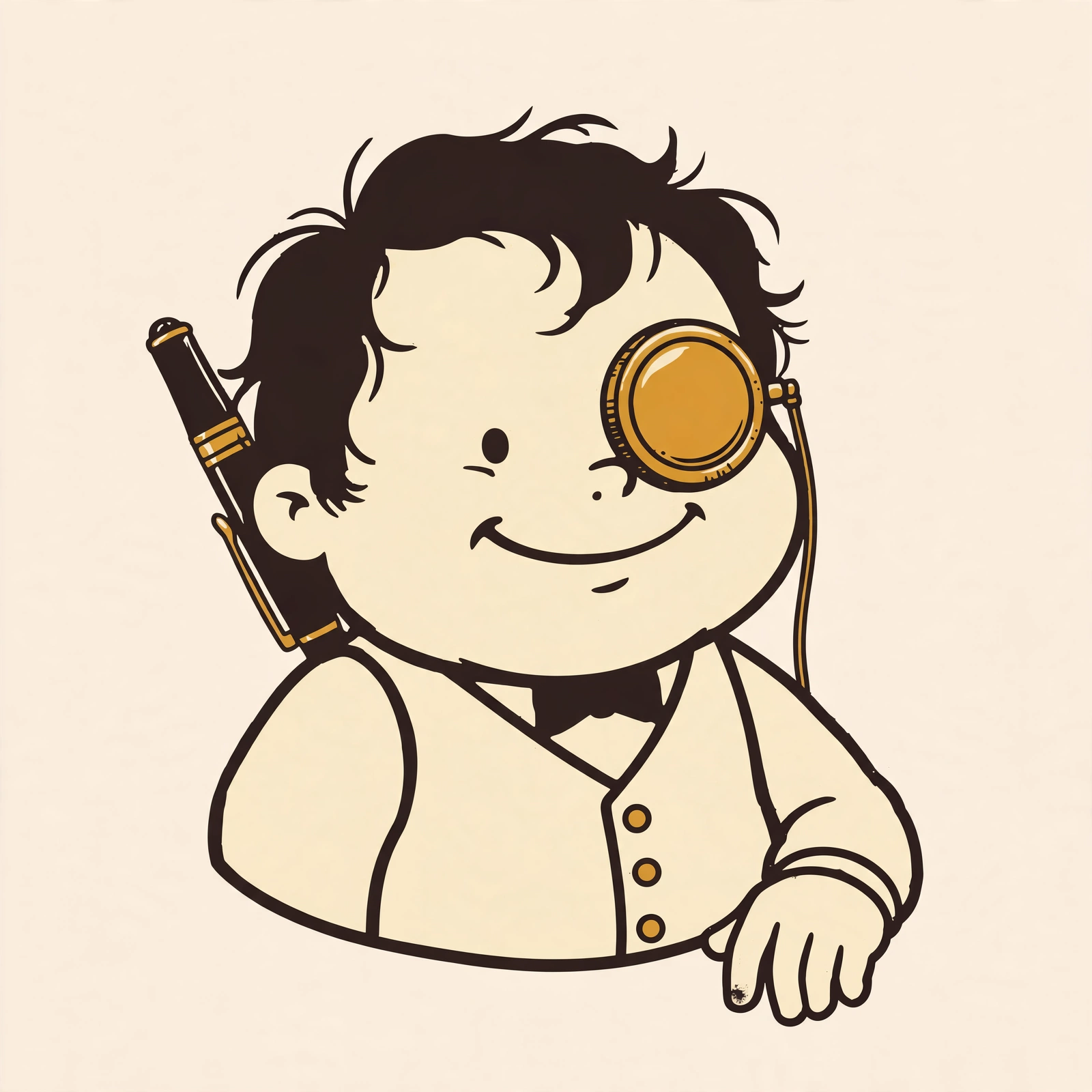 Monty the Clerk, with a brass monocle, fountain pen and little ledger