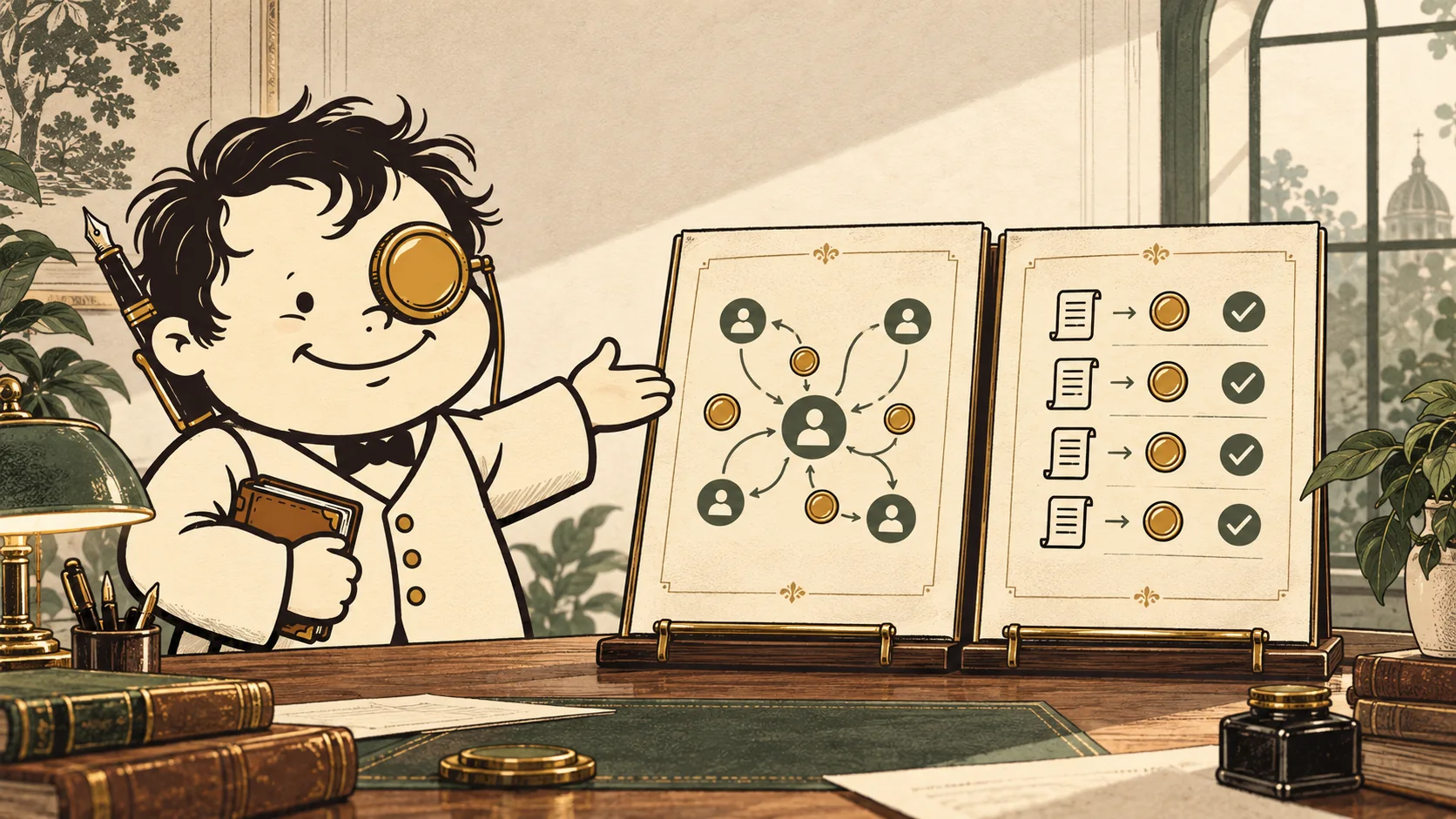 Monty presenting two completed technical folios at his desk.